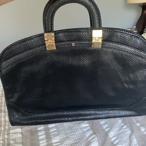 NWOT Vince Camuto Signature Black Textured Leather Handbag with Gold Accents